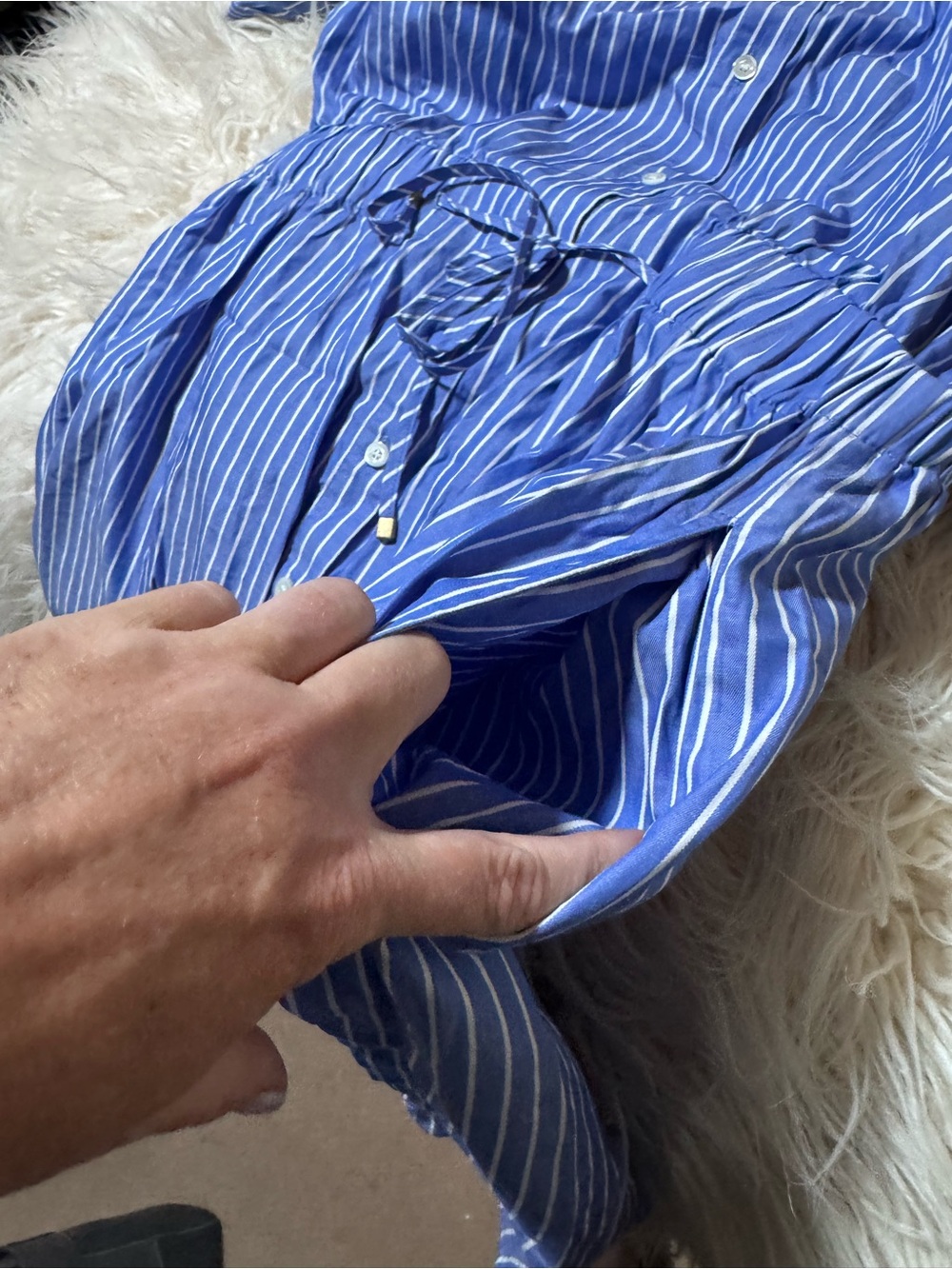 J. Mclaughlin Shirt Dress Blue White Vertical Strips Size Medium Button Front - Picture 10 of 11